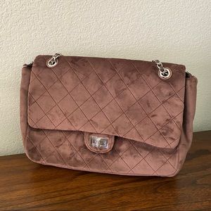 SALE | *FLAW Velour Brown Quilted Flap Chain Bag Convertible Velvet Crossbody